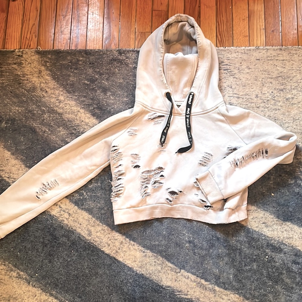 LF distress crop hoodie